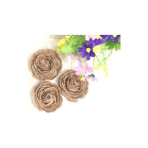 300pcs 7cm Jute Hessian Flower Rose Handmade rustic Vintage Wedding Decoration Party Decoration Hat Craft DIY Accessories