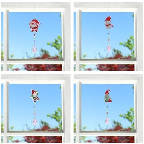 Santa Claus Diamond Painting Wind Chime DIY Diamond Embroidery Mosaic Acrylic Garden Wall Hanging Pendant Christmas Gift