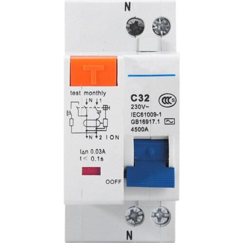 1PC 1+PN Leakage protector circuit breaker 6A 10A 16A 20A 25A 32A With Over And Short Current Leakage Protection 230V 50Hz MCB