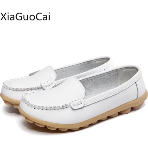 Orange Female Ballet Shoes Genuine Leather Working Shoes Women Loafers Slip-on Moccasins X946 35
