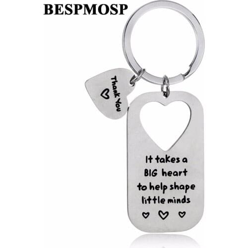 Bespmosp Teachers Day Heart Dog Tag Pendant Keychain Keyring Stainless Steel"It Takes A Big Heart To Help Shape Little Minds"