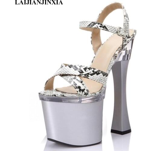 LAIJIANJINXIA New Thick Platform Sandals 20 CM Super High Stripper Heels Pole Dance Shoes Models Sexy Fetish Womens Sandals