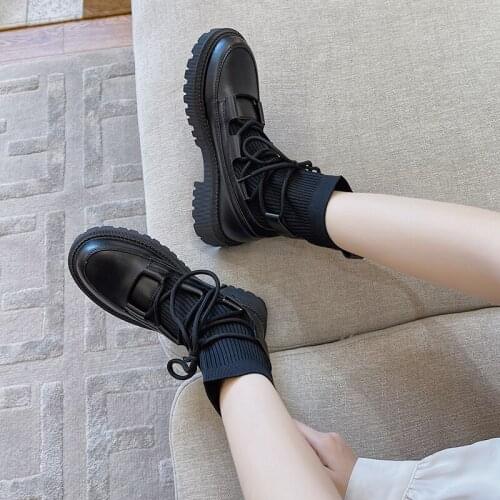 Martin boots woman Nice new ladies casual stretch fabric socks boots Vogue Cross-tied women shoes platform boots gothic women