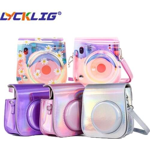 Camera Case For Fuji FujiFilm Instax Mini 11 Instant Film Cameras, PU Leather Glossy Protective Cover Bag with Shoulder Strap