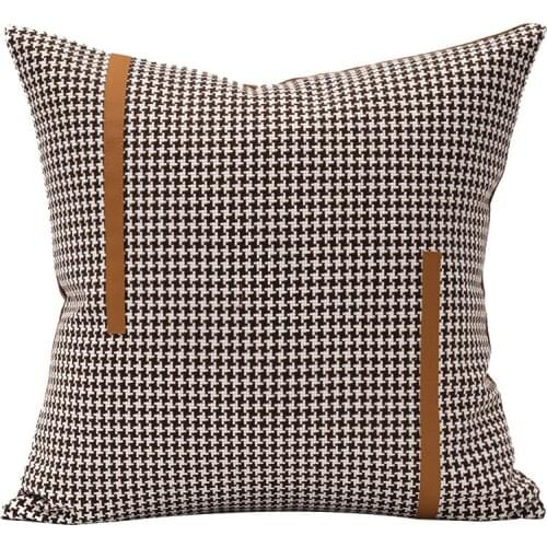 DUNXDECO Cushion Cover Decorative Pillow Case Modern Simple Luxury Brown PU Patchwork Coussin Room Sofa Art Decorating