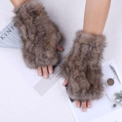 Highend Quality Womens 100% Real Sable Fur Knitted Fingerless Gloves Mittens Mitts Mit Winter Girls Mink Fur Typing Glove