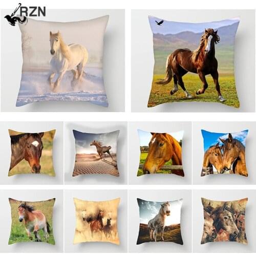 Wild Grassland Horse Cushion Cover Wild Animals Throw Pillows Case For Home Chair Sofa Decorative Pillow Covers 2019