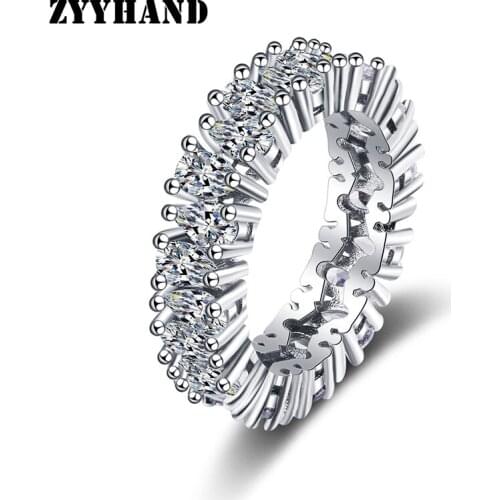 Elegant Clean Stone Platinum-Plated Girl Rings Drop Water Cubic Zirconia Luxury Copper Alloy Women Party Wedding Ring Jewelry