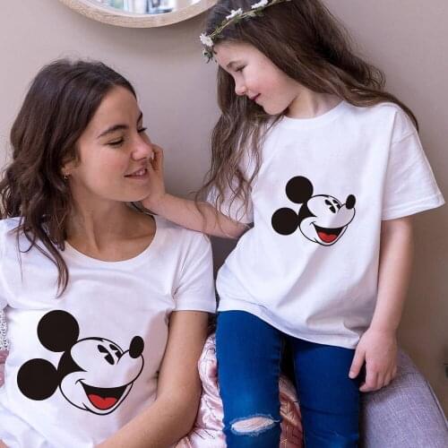 Mickey Mouse T Shirt Disney T Shirts Summer Short Sleeve Baby Girl Women Mother Family Matching Outfits Family Clothes S-3XL