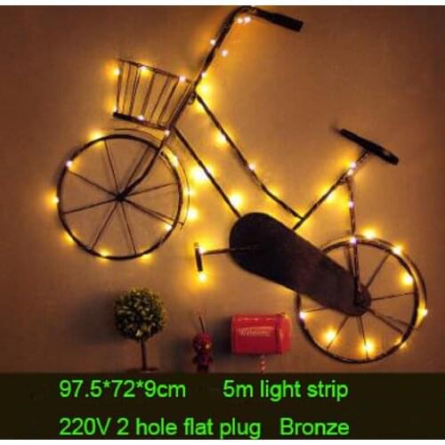 Classic Iron Home Decoration Craft Figurines Bicycle Ornaments with LED Creative Wall Mounted Craft Study Bedroom Decoration