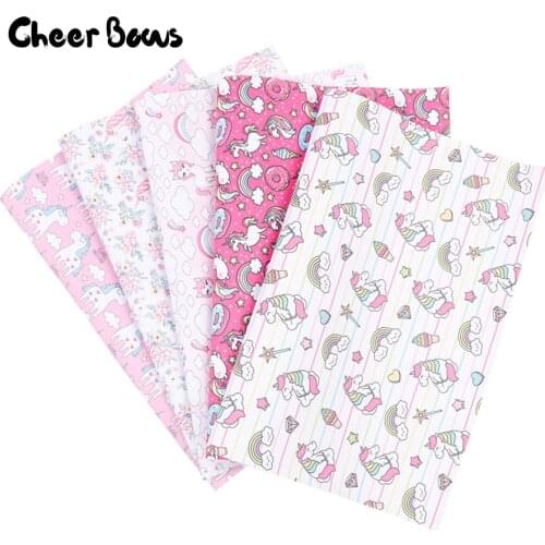 20*30CM Unicorn Leather Fabrics 100% Polyester Dyed 5 Colors White Pink DIY Decoration Crafts Hair Bow Leather Fabrics