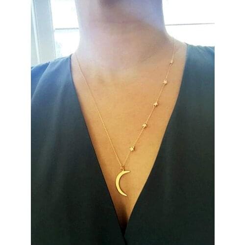 Moon Pendant Stars Long Silvers or Golds Fashion Necklaces Star Chain Moon Long Necklace Fashion Jewelry for Women and Girls