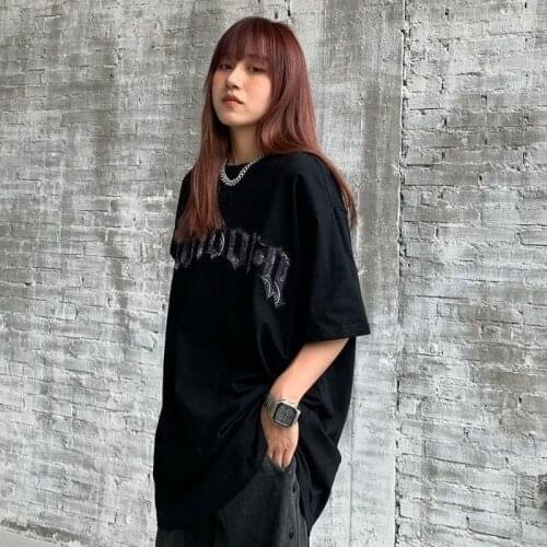 Korean Fashion Trendy Streetwear Letter T Shirt for Men Women Tshirt Tee Tops Alt Clothes Harajuku Clothing Goth Gothic 2021