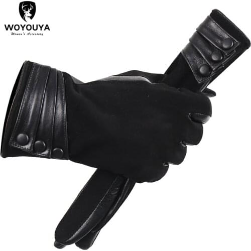 Fashion suede sheepskin Womens gloves,black comfortable leather gloves women,warm thick Winter gloves woman-0715