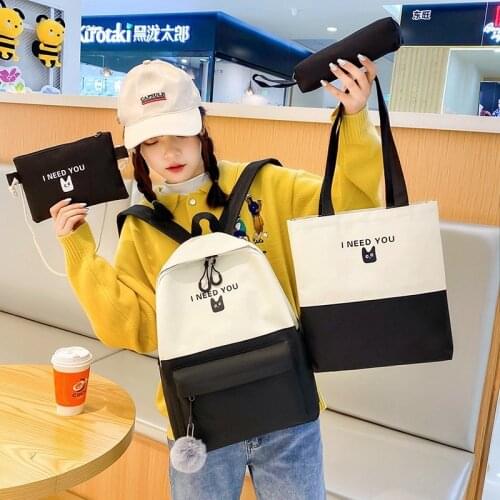 4 pcs/set school bags for teenage girls Anti theft Travel Backpack set rucksack women College student Backbag mochila