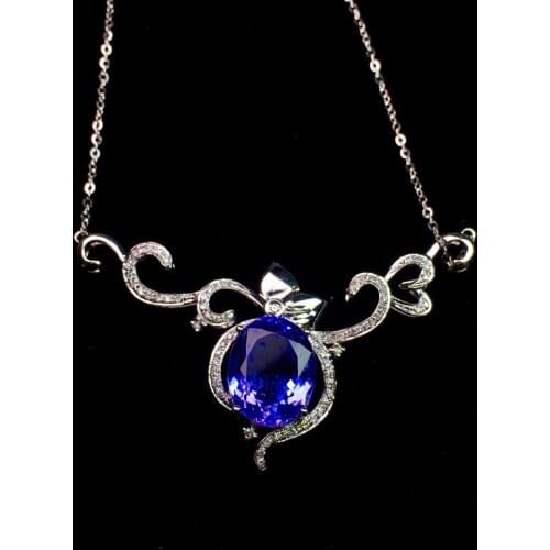 Fine Jewelry Real Pure 18 K white Gold 100% Natural Blue Tanzania Origin Tanzanite Gemstone 4.5ct Diamonds Female Fine Necklaces