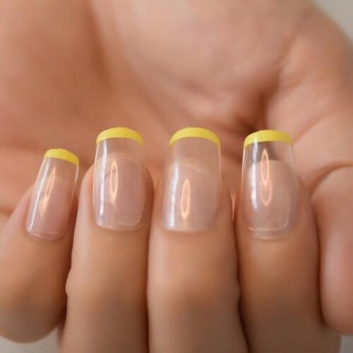 Press On Nails Square Clear Yellow Nails Edge Desgin France Full Cover Nails False Nail Tips Supplies For Professionals Medium
