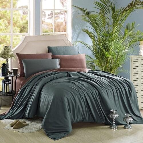 New 60S luxury bedding set queen/king size Tencel silk bed set 4pcs Solid duvet cover bed sheet sets white black pink blue grey