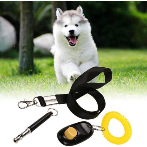 New Pet Trainer Clicker Pet Dog Cat Whistle Training Key Ring and Wrist Strap