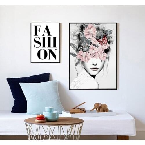 Fashion Flower Unframed Poster Print Butterfly Canvas Painting Nordic Quote Wall Pictures For Living Room Scandinavian Art Decor