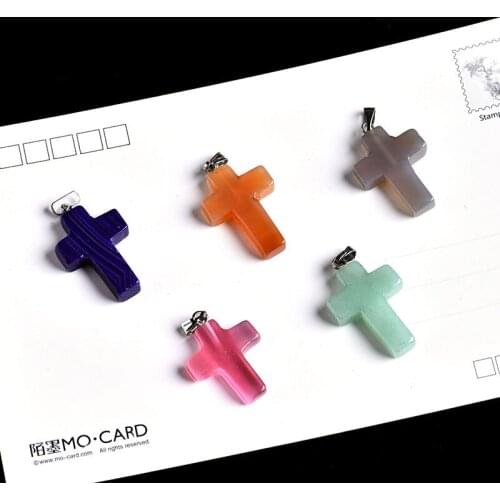 1PC Natural Crystal Mineral Jewelry Cross Pendant Love and Redemption Fashion Couple Pendant Necklace Pendant DIY Gift Jewelry