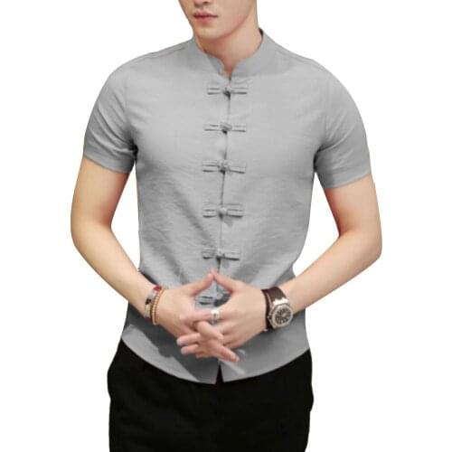 Casual Shirts Traditional Chinese Tang Suit Men Plus Size Summer Short Sleeve Kung Fu Uniform 2020