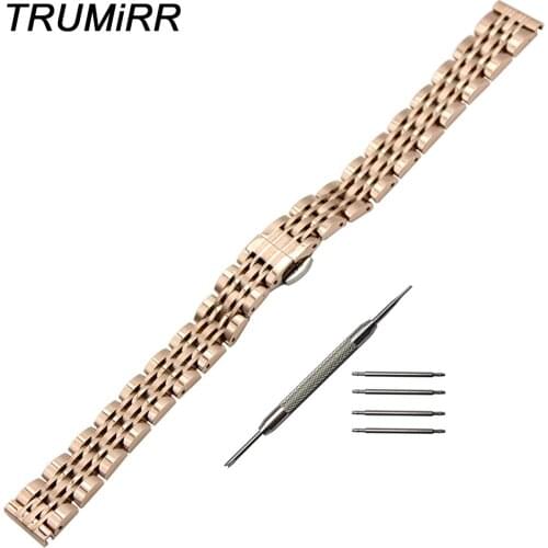 14mm Stainless Watch Band + Tool for Pebble Time Round 14mm Women Butterfly Buckle Strap Wrist Belt Bracelet Rose Gold Silver