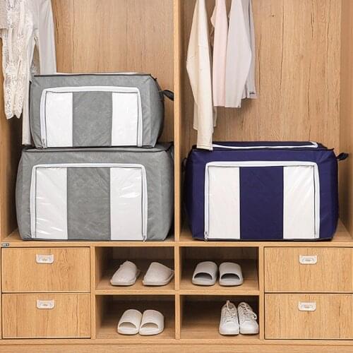 Folding Storage Box Clear Window Blankets Bag Case Non Woven Fabric With Zipper Moisture-proof Toys Quilt Storage Box