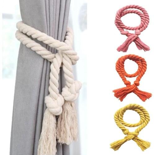 Solid Color Curtains Tieback Strap Buckle Holder Hand Weaving Cotton Linen Rope Curtain Tieback Rope Home Decor Accessories