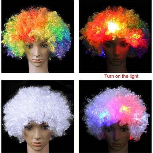 LED Light Headgear Flash Explosion Head Wig Prom Clown Clown Fans Carnival Wig cap hat Fan Headgear Adult Child Curly Hair party