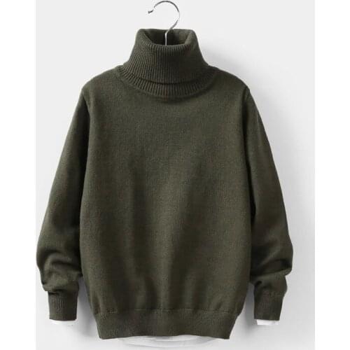 Baby boys sweater 3-9 years old cotton High collar solid color thin sweater velvet warm Korean knitting boys knit sweaters