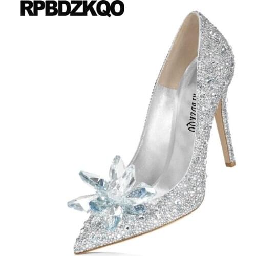 Pumps Stiletto Women Shoes 11 43 Bridesmaid Silver Rhinestone Heels Diamond Wedding Crystal Big Size High Cinderella Pointed Toe