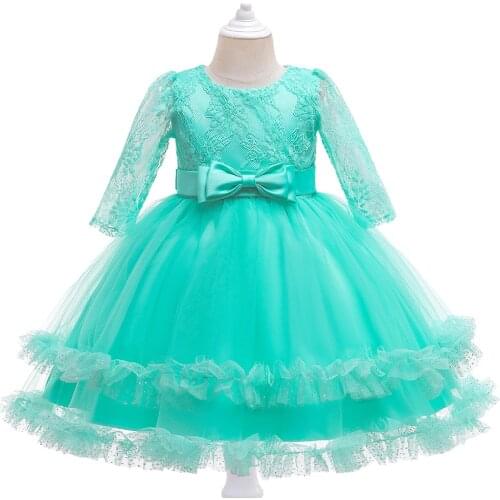 Gorgeous Green Balgown Flower Girl Dresses For Wedding Party Prom Long Sleeve Lace Applique Pageant Gowns Princess Dresses