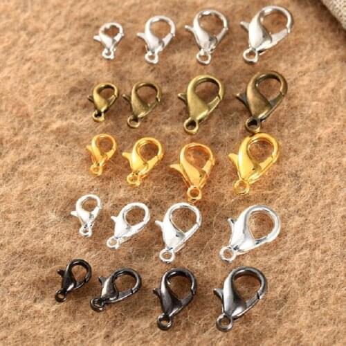 100Pcs 10/12/14/16mm Jewelry Making Lobster Claw Buckle Trigger Clasps Hooks for DIY Craft Jewellery Necklace Bracelet Keychains