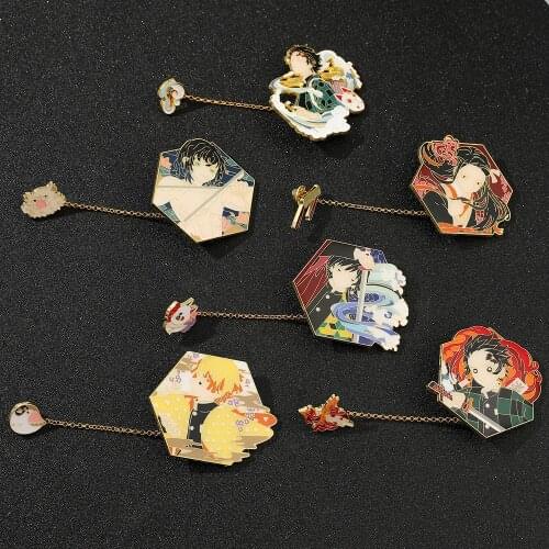 Anime Demon Slayer Brooch Cosplay Figure Kamado Tanjirou Nezuko Agatsuma Zenitsu Enamel Lapel Pins Badges for Women Jewelry Gift