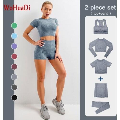 WOHUADI Womens Clothing Seamless Yoga Set Gym Fitness Sports Short/Long Shirt High Waist leggings Sports Bra Female Sportswear