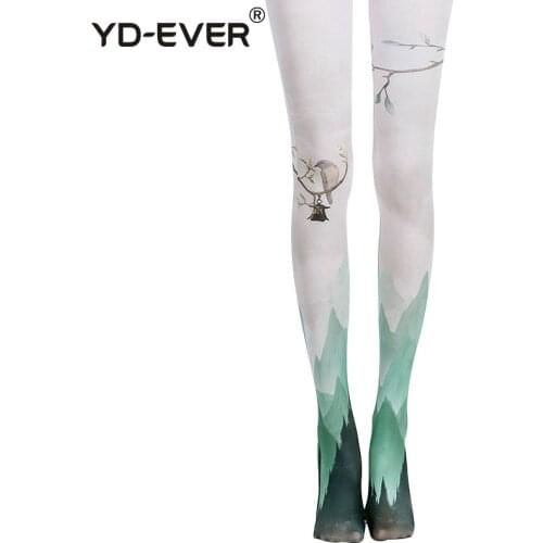 YD-EVER print women tights Cotton Jacquard Pantyhose brand fashion Thin Spring Autumn Tattoo Colored Printed Hosiery 658