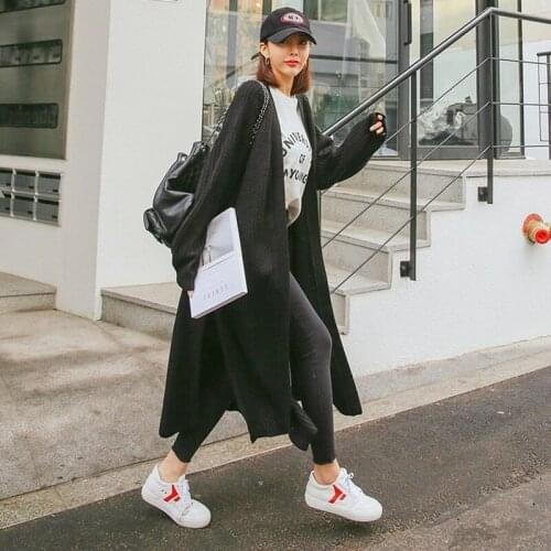 2021 New Winter and Spring Womens Knitted Sweater Korean Version of Simple Pure Color Casual Long Cardigan Sweater Jacket