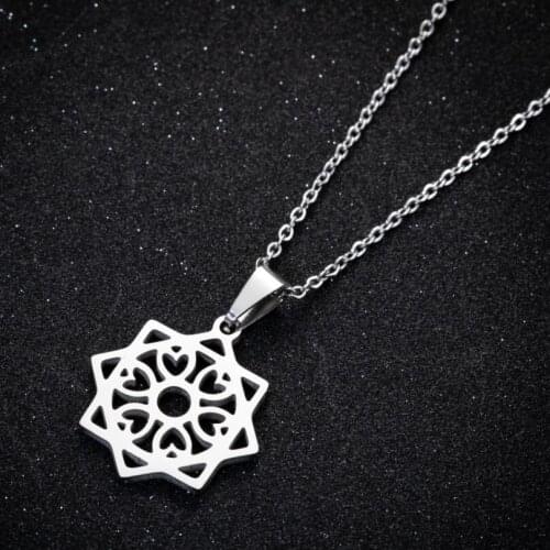 Stainless Steel Geometric Flower Necklaces for Women Fashion Vintage Bohemian Jewelry Collar Statement Necklace Chain 2020 New