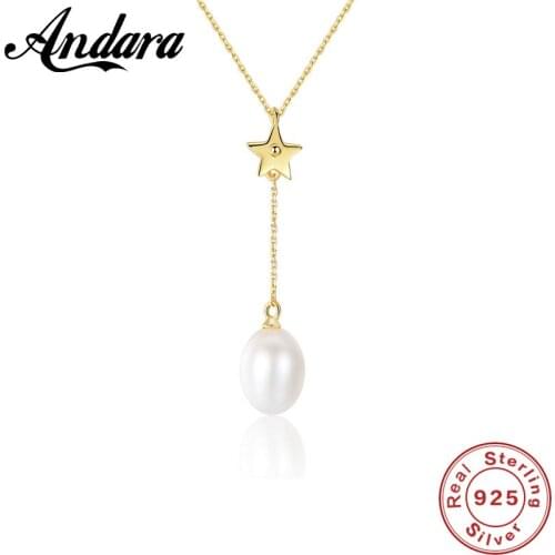 Gold Color Charm Natural Pearl Jewelry Star Necklaces & Pendants for women Best Gift Sterling Silver Jewelry