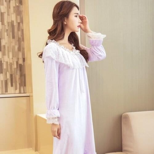 Lady Sleep Dress Long Sleeves Velvet Thickened Mink Nightdress Female Autumn Winter Princess Plus Size Warm Soft Sleepwear H5567