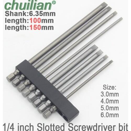 1Pc 1/4 Inch Hex Flat Head Slotted Tip Screwdrivers Bits Electric screwdriver Set long 100mm 150mm