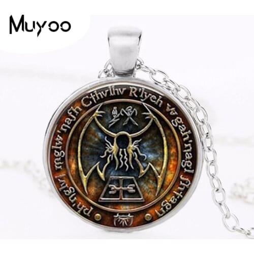 1pcs Cthulhu R'lyeh Sigil H.P. Lovecraft pendant jewelry Glass Cabochon Necklace HZ1