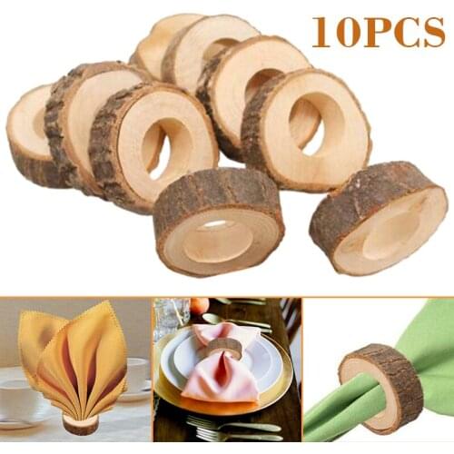 10Pcs Natural Wooden Napkin Rings Crafts Making For Weddings Birthday Party Bar Table Decoration