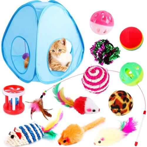 13pcs Foldable Cat Play Tent Interactive Play Area with Mice Toy for Kitty Kitten
