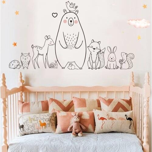 2020 Cartoon Animal Wall Sticker Shy Bear Fox Baby Children Room Creative Nursery Decals Adhesive Home Decor Wallpaper Supply