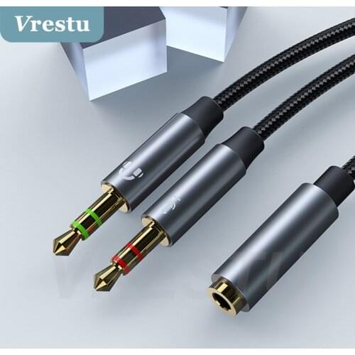 3.5mm Jack Headset Splitter Adapter 2 Microphone Cable 1 Male to Dual Female 2 AUX 3 5 Jack Audio Extension Headphone Mic 4-Pole