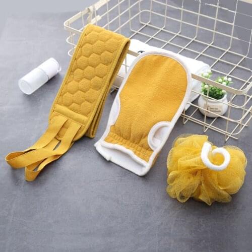 Thickened Bath Brush Set For Bathing Body Rubbing Mud Bath Ball, Bath Brush And Back Strip Combination Bath Towel 3Pcs Sets
