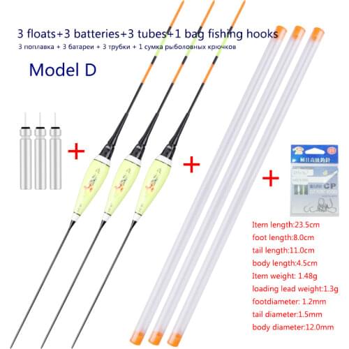3pcs/lot Fishing Floats+3pcs Battery+3pcs Float Tubes+1 Bag Hooks Night Nano Buoy Electric Boya Fresh Water Fishing Tools Tackle