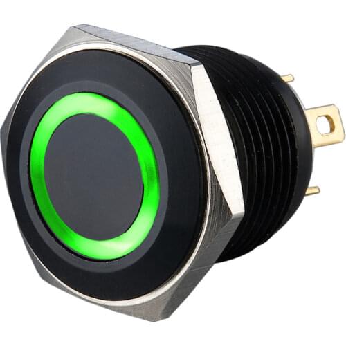 5 pieces 16mm 12V Blue Ring LED Momentary NO Anodized Aluminum Metal Car Electric Switch